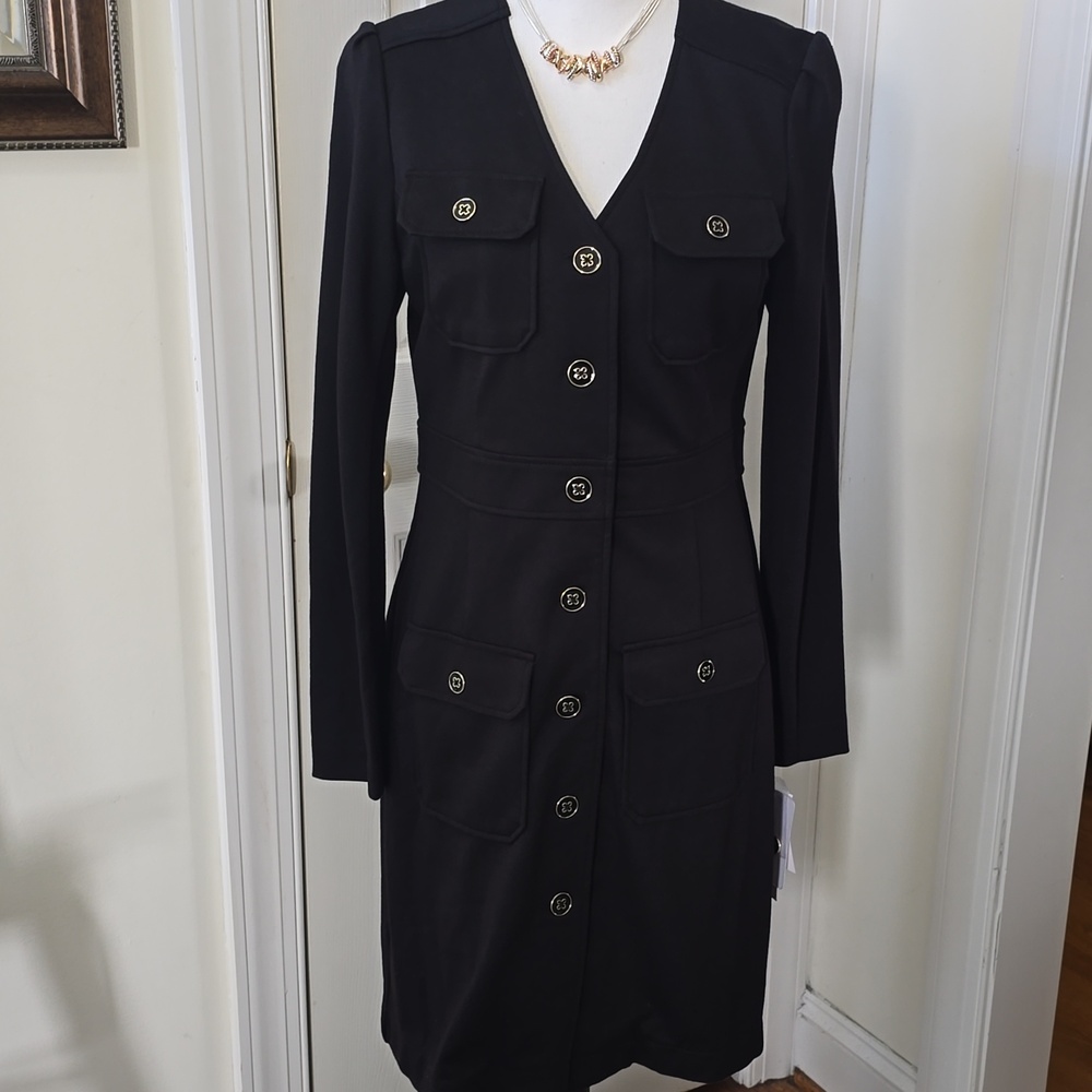 NANETTE LEPORE BRAND WOMEN'S BLACK LONG SLEEVES FRONT BUTTON DRESS SIZE 4